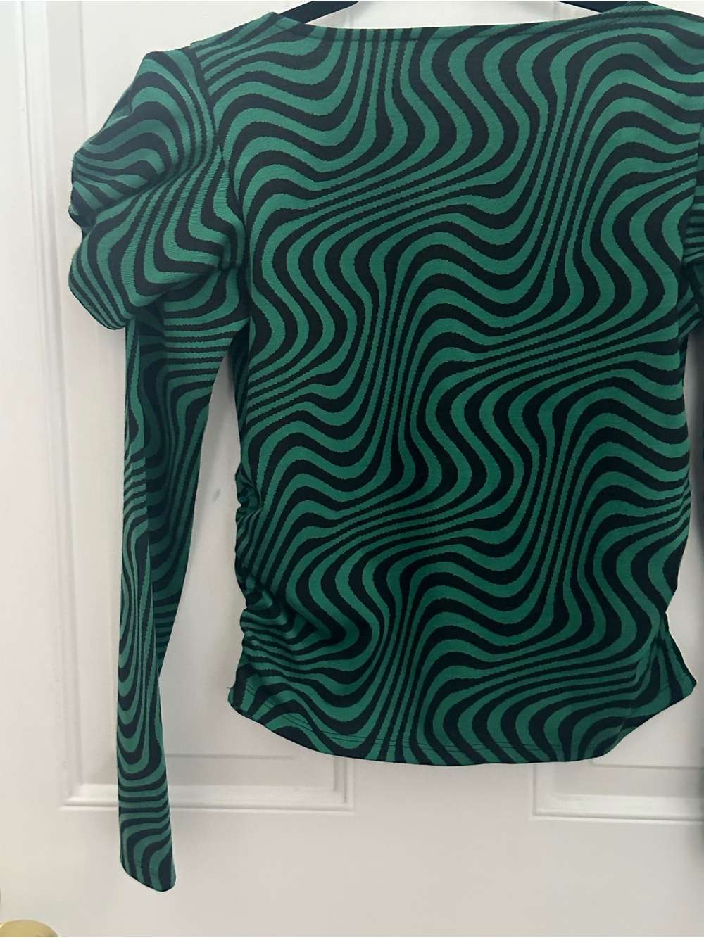 Zara Green and Black Wave-Print Puff-Sleeve Top size S - Picture 9 of 11